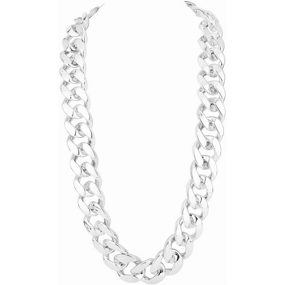 Silver Chunky Necklace Men Hip Hop Chain Necklace 36in Artifical Plastic 80s 90s Punk Style Big Thick Cuban Curb Turnover Rapper Costume Necklaces