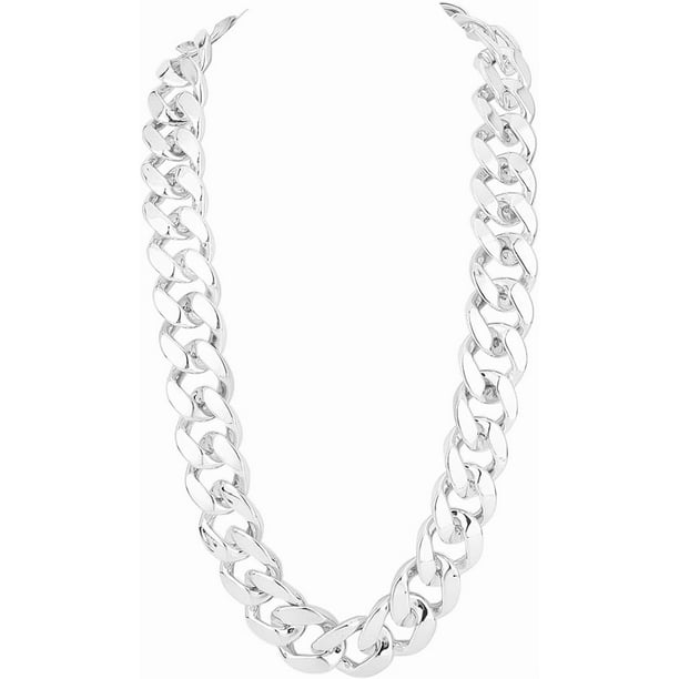 Collar grueso de plata para hombre, cadena de hip hop de 36 pulgadas, de plástico artificial, estilo punk de los años 80 y 90, grande y grueso, con bordillo cubano, collares de disfraz de rapero.