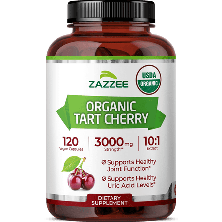 Zazzee USDA Organic Tart Cherry Extract 3000 mg, 10:1 Concentrated Extract, 120 Vegan Capsules – Natural Joint, Sleep & Recovery Support – Non-GMO, Made in USA