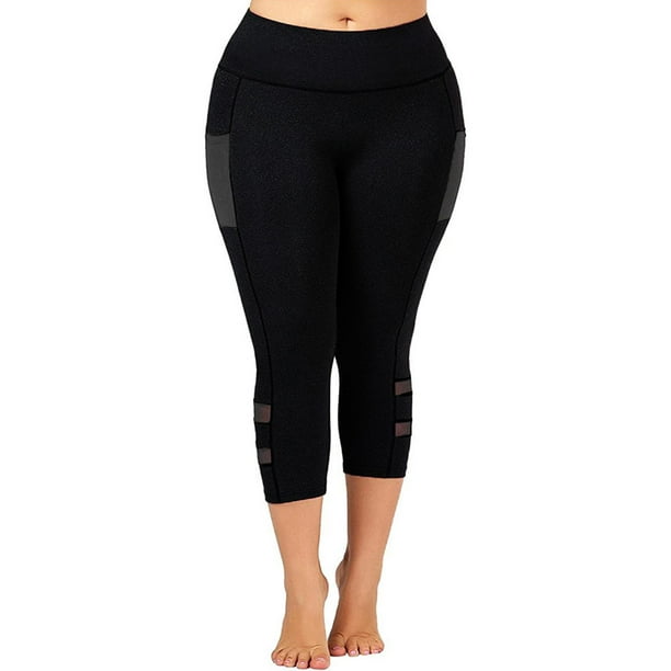 JustVH Women's Sporty Solid HighWaisted Plus Size Three Quarter Yoga
