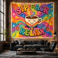 thumbnail image 6 of Smiling Coffee Cup Beneath Rainbow Steam and Swirls, Cozy Psychedelic for Cafe Decor Fans, Beverage Wall Art, Housewarming Gift, Tapestry Wall Hanging for Kitchen and Studio, 6 of 7