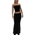 thumbnail image 2 of 2 Piece Summer Outfits for Women Strapless Solid Color Tube Tops Bandeau+ Low Waist Maxi Skirt Y2k 90s Set, 2 of 6