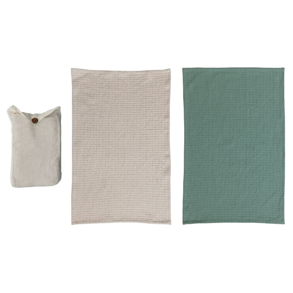 Creative Co-Op Cotton Waffle Weave Tea Towels, Set of 2 in Bag, Teal and Natural