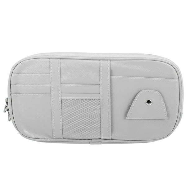 Soporte Organizador de Gafas para Parasol de Coche Unique Bargains Multibolsillos Cuero PU Gris 28,5x15x2cm