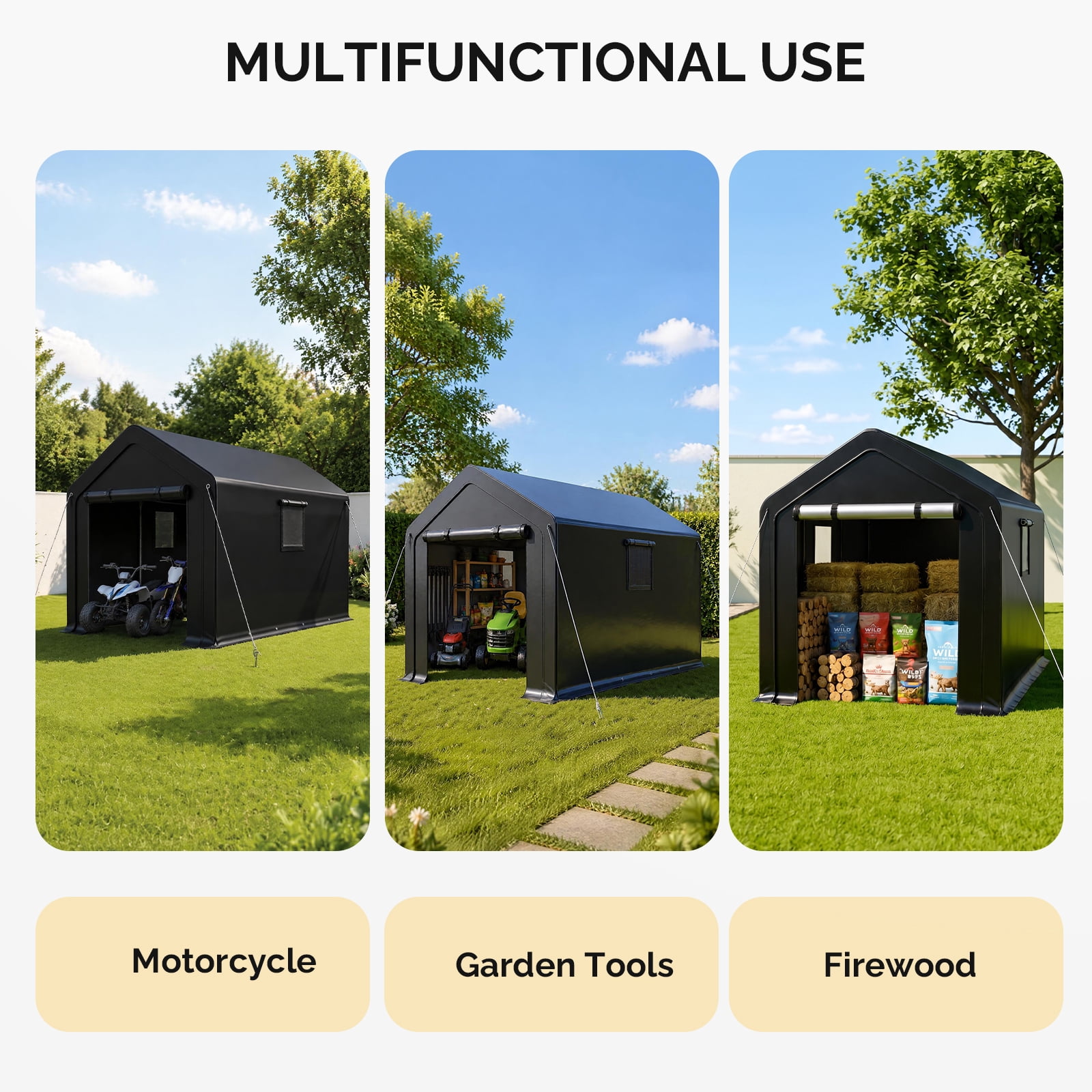 8x10 FT Storage Shed with 2 Roll-up Windows, Heavy Duty Bike Tent