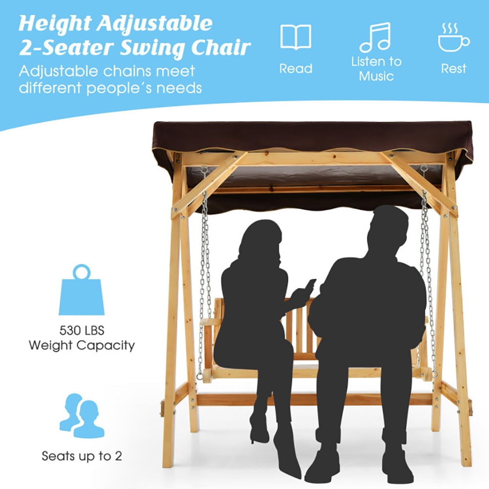 Aimee Lii Patio Wooden Swing Bench Chair with Adjustable Canopy for 2 Persons, Outdoor Swing Chair Aimee Lii Patio Wooden Swing Bench Chair with Adjustable Canopy for 2 Persons, Outdoor Swing Chair