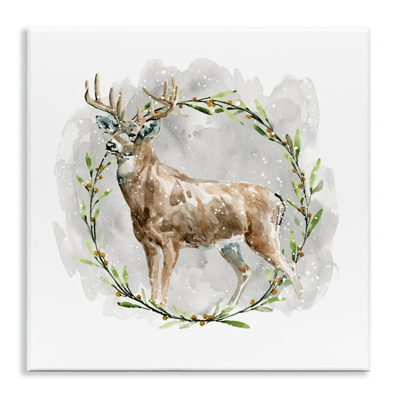 Stupell Industries Rustic Deer with Wreath Animals & Insects Painting Unframed Art Prints Wall Art, 12 x 12