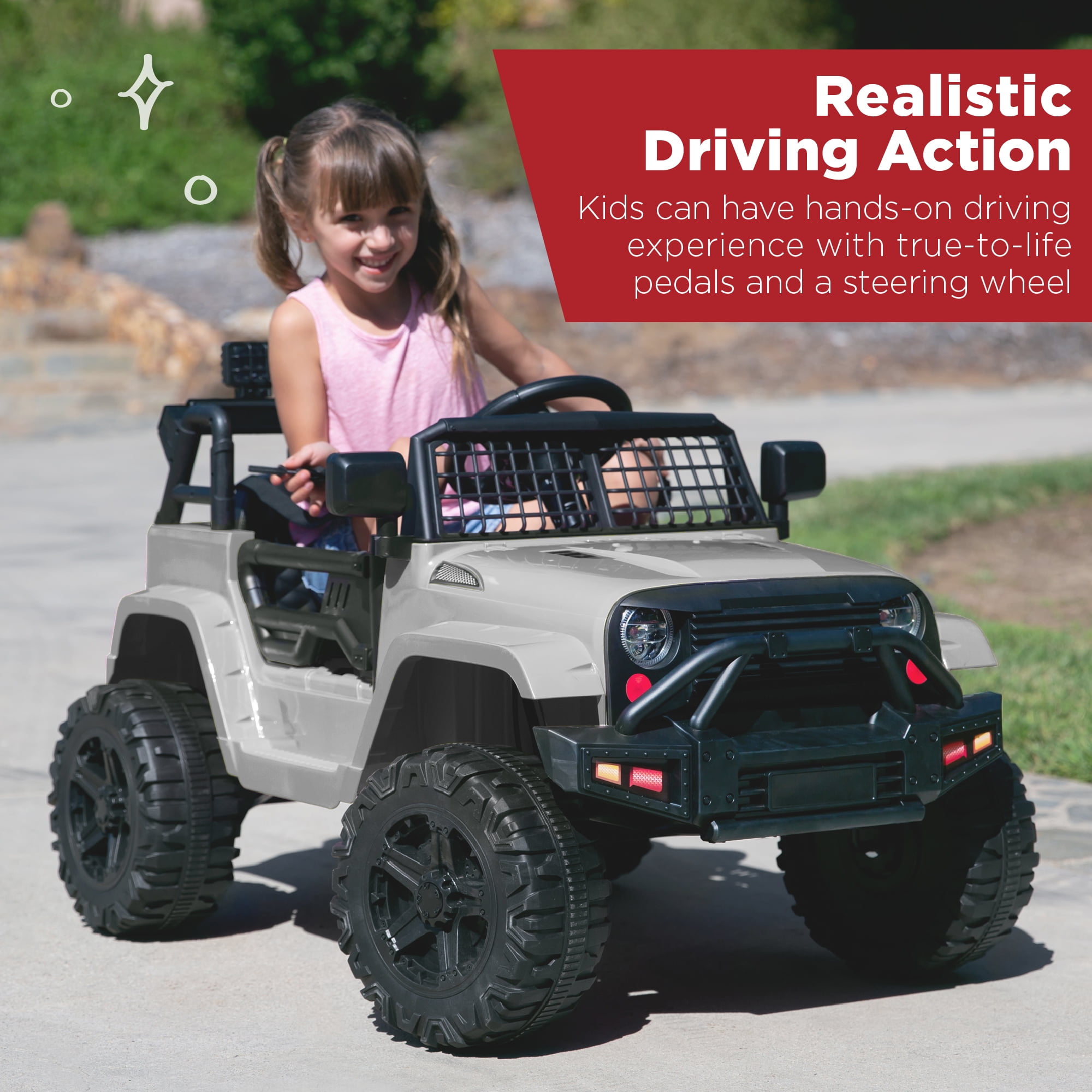 Best Choice Products 12V Kids Ride On Truck Car w/ Parent Remote Control, Spring Suspension, LED Lights - Light Gray
