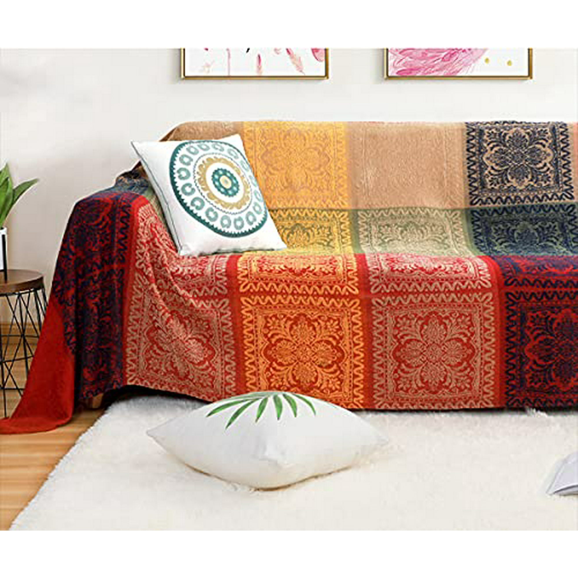 AIVIA Boho Throw Blanket Colorful Chenille Woven Bohemian Sofa Slipcover Recliner Loveseat Furniture Cover Aztec Hippie Throws Blankets 87 x 103