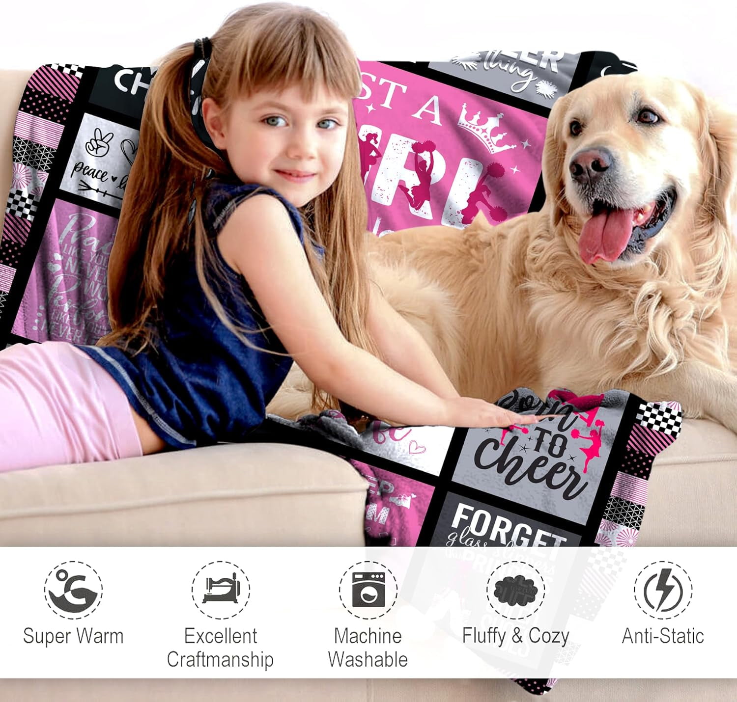 Cheerleader Gifts Blanket for Girls Women Ultra Soft Flannel Cheer Throw Blanket Merch Cheerleading Gifts for Cheer Team Cheer Lovers Stuff 60"x50"