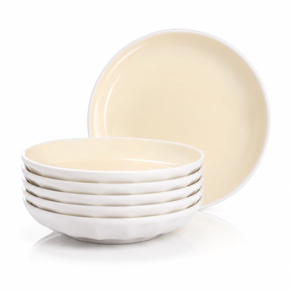 Anveena 8 inch Porcelain Dinner Plates Set, Cream Yellow Salad Serving Plates, Set of 6 - Microwave, Oven, Dishwasher Safe, Scratch-Resistant
