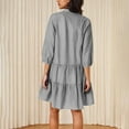 thumbnail image 3 of Generic Women Plaid Shirt Dress Casual V Neck Button 3/4 Sleeve Mini Dresses Flowy Tiered Ruffle A-Line Knee Length Dress, 3 of 6