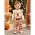 thumbnail image 3 of Cjfdfy Newborn Baby Girl Thanksgiving Fall Outfit Turkey Long Sleeve Romper Print Pants and Bow Headband 3pcs Infant Cute My First Thanksgiving Fall Winter Outfits 0-18M, 3 of 9