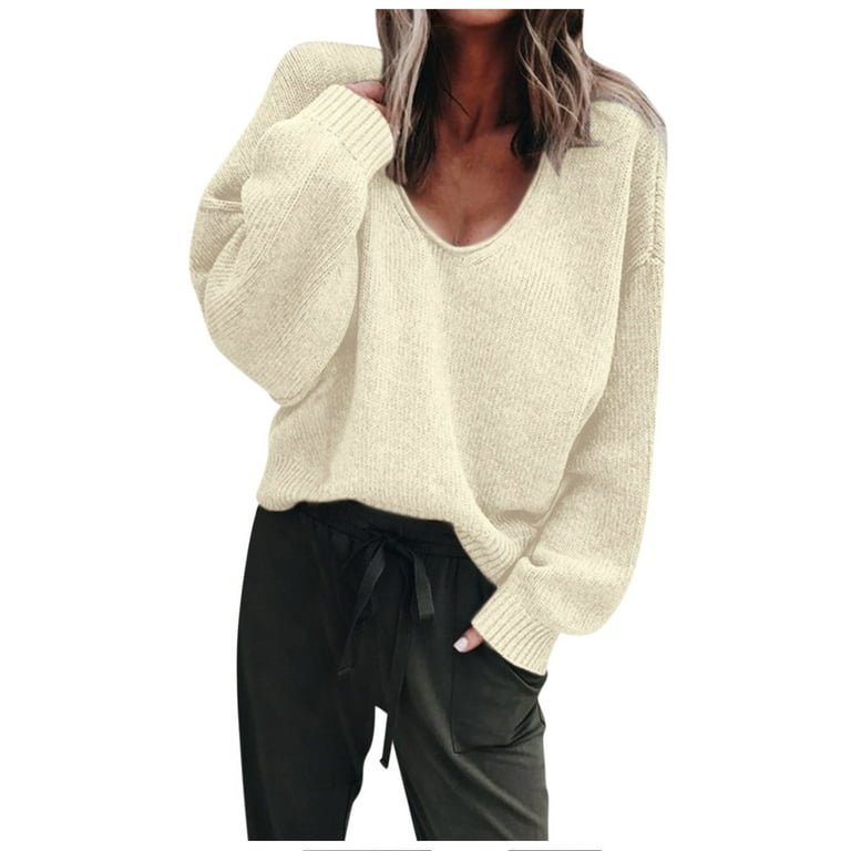 Fulijie Cream V Neck Sweater Cream V Neck Sweater Women Cream V Neck Cardigan For Women Womens Sweaters Women s V Neck Sweater Comfortable Long Sleeve Lightweight Casual Walmart