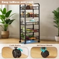 thumbnail image 4 of Towallmark 5-Tier Slim Rolling Storage Drawer Cabinet – Metal Organizer with Wheels for Kitchen, Pantry, Office – Multi-Functional Portable Shelf for Snacks, Fruits, Vegetables and Supplies, Black, 4 of 8
