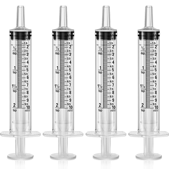 Plutput 4 PCS Plastic Syringe 10 ml for Scientific Labs Measuring Syringe Tools Dispensing Multiple Uses