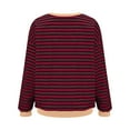 thumbnail image 5 of BODOAO Oversized Striped Crewneck Sweatshirt for Women Long Sleeve Color Block Pullover Tops Casual Loose Workout Shirt Women Oversized Striped Crew Neck Sweatshirt Loose Pullover Shirt Top Wine Xl, 5 of 9