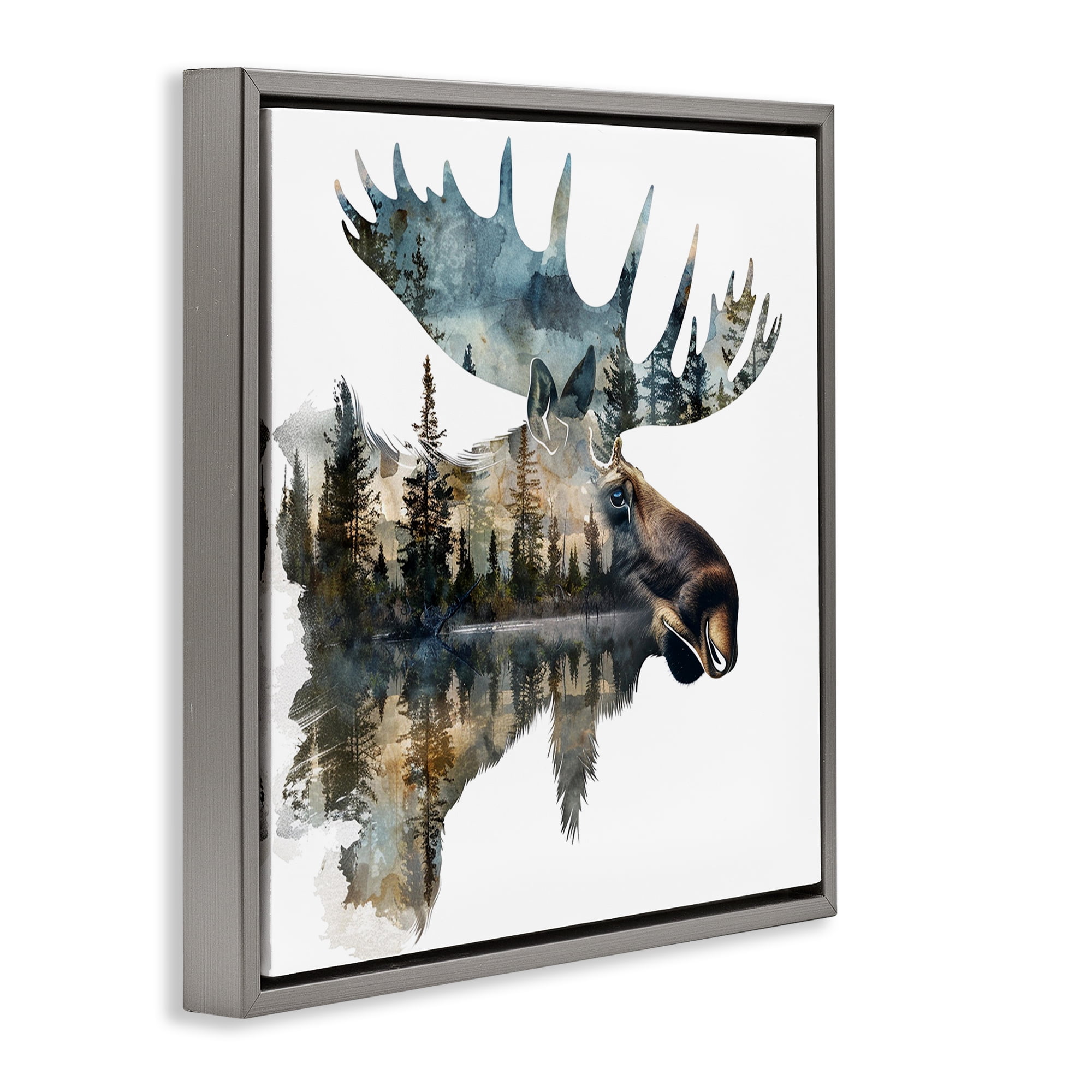 Stupell Industries Moose Head Silhouette Animals Painting Gray Floater Framed Canvas Art Print Wall Art, 18 x 18