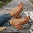 thumbnail image 4 of Rokment Womens Platform Heeled Dress Sandals for Ladies 2026 Summer Fashion Casual Geometic Hollow out Peep Open Toe Chunky Block High Heels Slingback Dressy Pumps Brown Size 6.5, 4 of 7