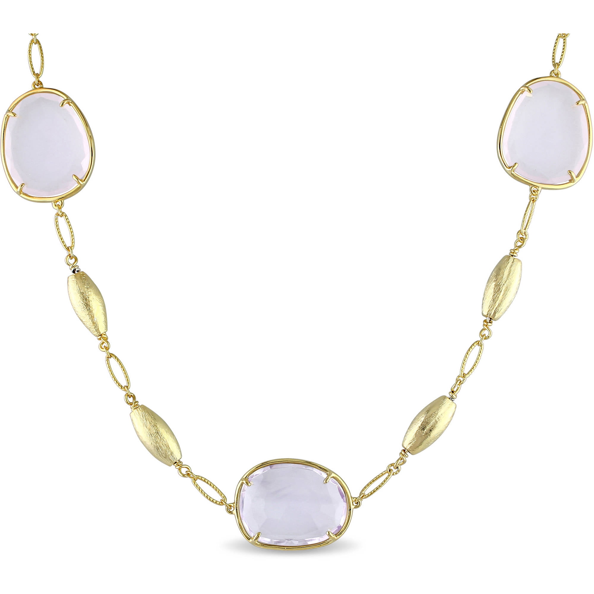 Tangelo 52-5 8 Carat T.G.W. Green and Rose Quartz with Amethyst Yellow Rhodium-Plated Sterling Silver Multi-Stone Link... by Tangelo