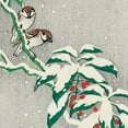 thumbnail image 2 of Koson, Ohara 12x12 Gold Ornate Wood Framed with Double Matting Museum Art Print Titled - Sparrows on snowy berry bush, 2 of 4