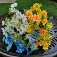 thumbnail image 5 of 6 Bundles Artificial Fake Flowers Daisy Bouquets Outdoors Silk Faux Wild Colorful Flowers Daisies with Stems for Indoor Outside Home Garden Grave Cemetery Decor (Blue White & Yellow), 5 of 8