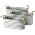 thumbnail image 4 of Farmer's Market Chubby Oval Planters, Set of 3, Rope Handles, Galvanized Zinc, Rolled Top, Corrugated Sides, Rustic Country Style Tub Containers, 16, 15, and 13 1/2 Inches, 4 of 7