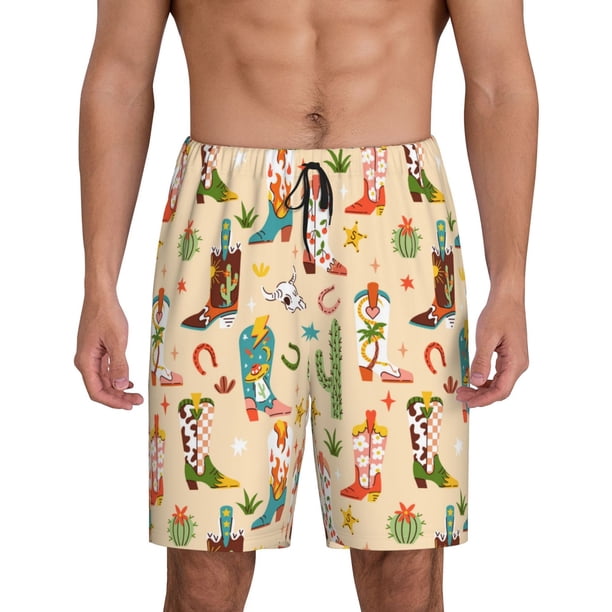 Balery Groovy American Western Footwear Pantalones cortos de pijama de punto de algodón para hombre con cinturilla y bolsillos-XX-Large