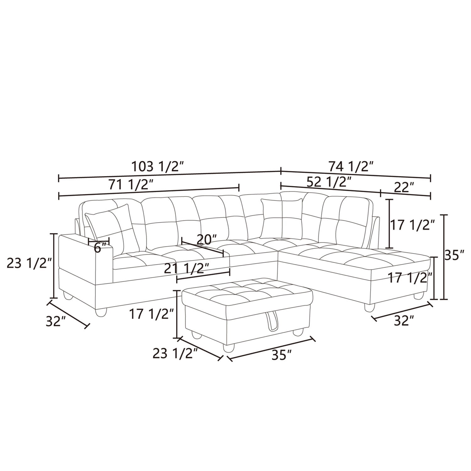 Hommoo Lint & PVC L-Shaped Sectional Couch and Sofa Set, Modern Living Room Furniture Set, Right Side, Dark Blue And Brown