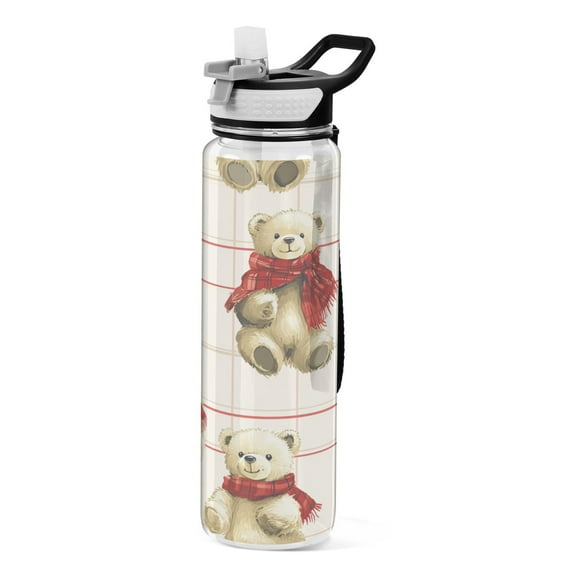 BZSMCE Sport Bottle Comfy Bears on Checkered Canvas Outdoor sports Water Bottle Size: 10.4x3in