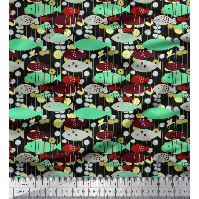 Soimoi Cotton Voile Fabric Fish Cartoon Print Fabric by The Yard 56 Inch Wide