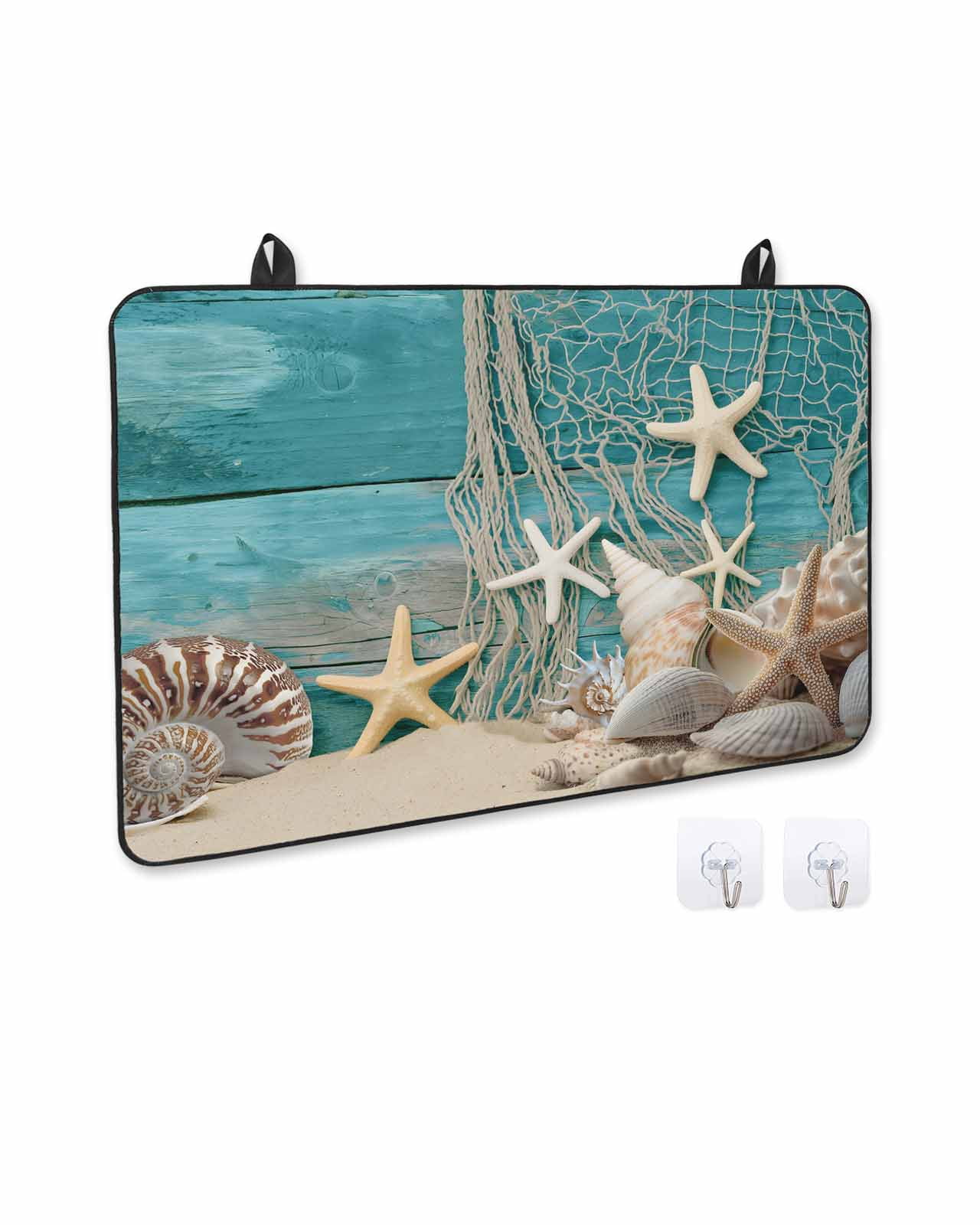nqOlkjepod Large Induction Cooktop Protector Mat 24"x21", Teal Beach Coastal Stove Top Covers for Electric Stove, Summer Ocean Starfish Shell Conch Stove Burner Cover Mats, Glass Top Stove Cover