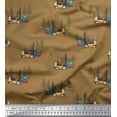 thumbnail image 1 of Soimoi Brown Crepe Silk Fabric Tree & Forklift Truck Transport Printed Craft Fabric by the Yard 42 Inch Wide, 1 of 1
