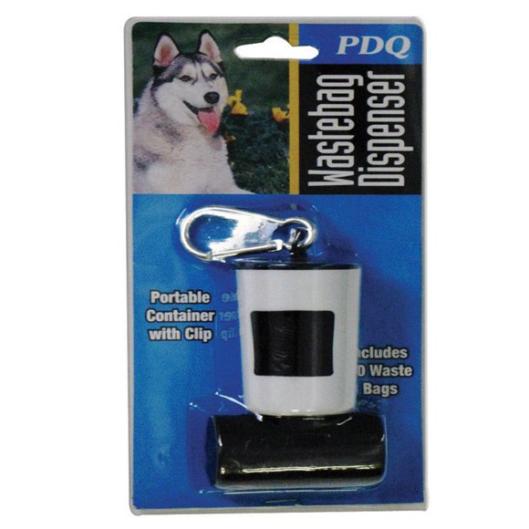 Dispensador de bolsas de basura para perros PDQ de plástico, paquete de 20, negro