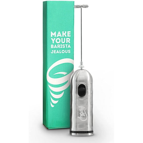 Café Casa Frothy Hand Mixer and Milk Frother, Battery-Operated Foamer, Stainless Steel Drink Mixer for Expert Lattes Milkshakes Matcha Cappuccinos Dalgona Coffee, 2-Speed Handheld Electric Mixer