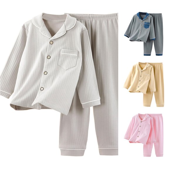 FYDUU Girls Pajamas Long Sleeve Button Down Sleepwear Fall Winter Cozy Loungewear for Kids Soft Pajama Sets Casual Home Outfit 11-12 Years
