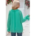 thumbnail image 3 of Women's Green Striking Pleated Flared Cuff Long Sleeve Blouse, 3 of 5