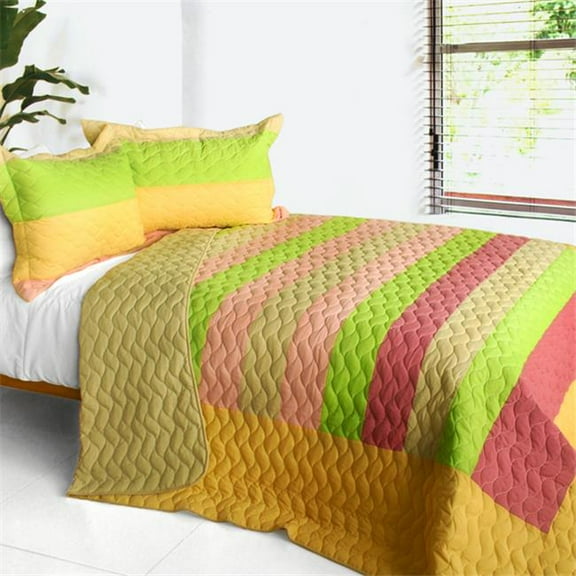 Stairway to Heaven - 3 Pieces Patchwork Quilt Set  Full & Queen Size - Brown