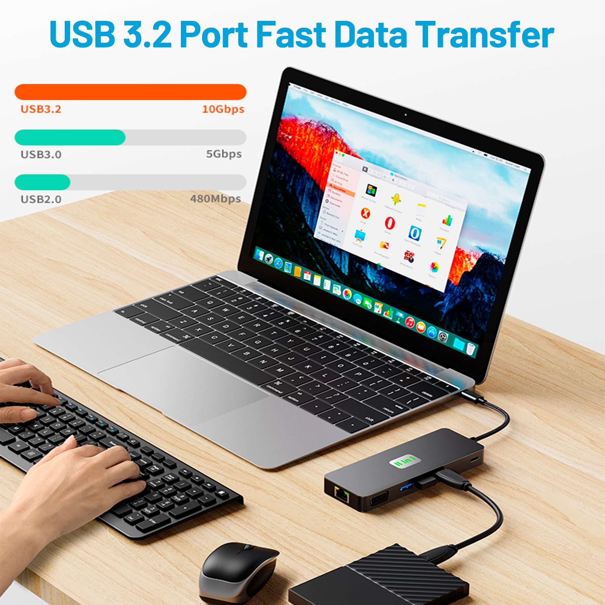 USB C Hub Ethernet Multiport Adapter, 11-in-1 USB C Docking Station 4K HDMI, 100W PD, 2 USB 3.2, 10Gbps LAN USB C Dongle, SD/TF Reader USB C Dock for Dell/HP/Lenovo iPad