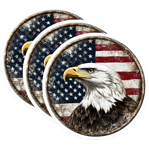 (3 Pack) Bald Eagle Decals - American Flag - Laptop Decals - 3 Inches On Longest Side - Easy Peel & Apply - Made in USA - 3MCS0037