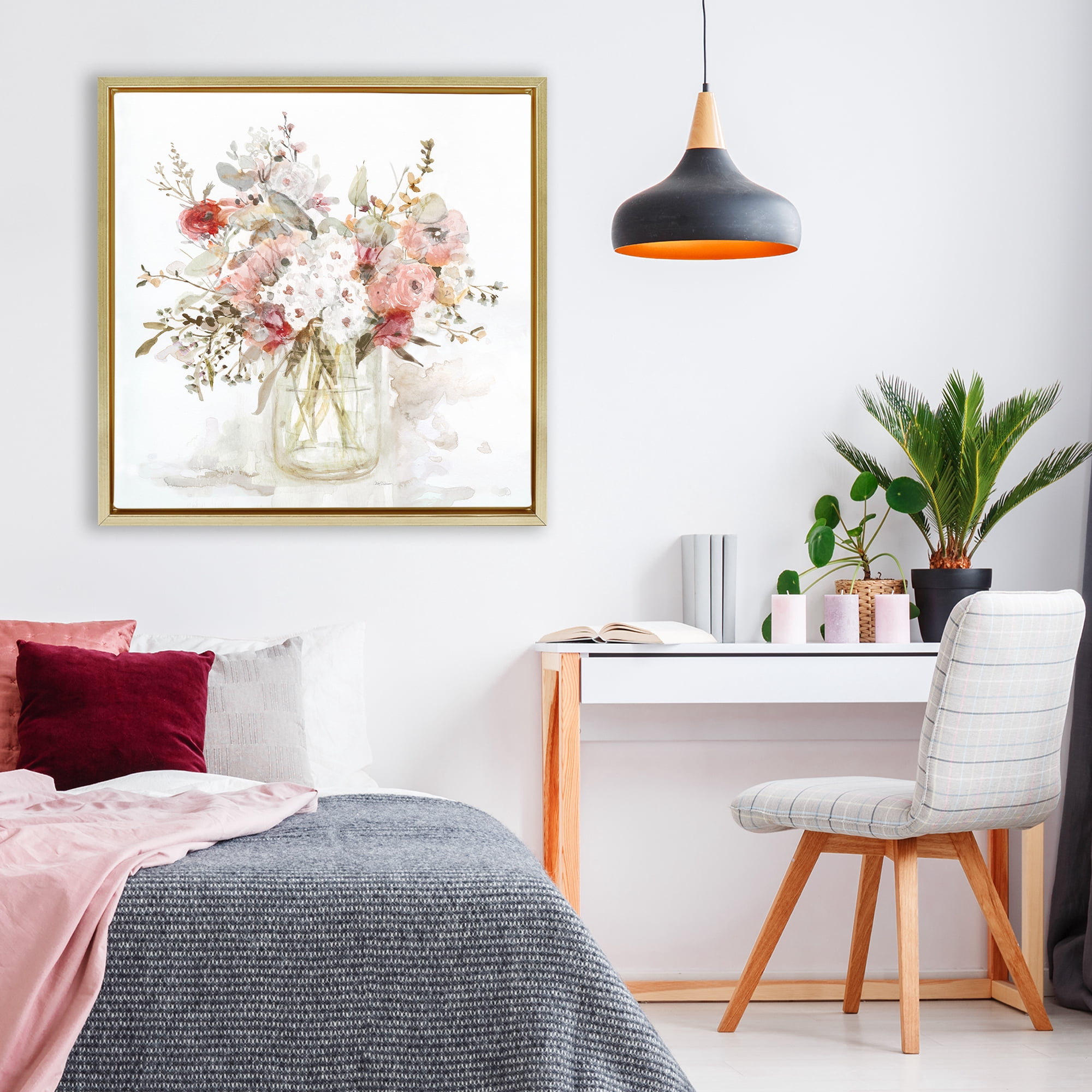 Stupell Industries Soft Blush Botanical Bouquet Gold Framed Floater Canvas Wall Art, design by Carol Robinson