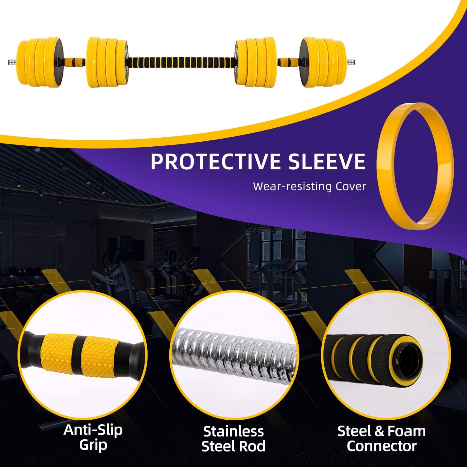 Yeshouse 33LBS Adjustable Weight Dumbbells Set, 2-in-1 Multifunction Weight Barbell Set for Home Gym Fitness Exercises, Non-Slip, All-purpose