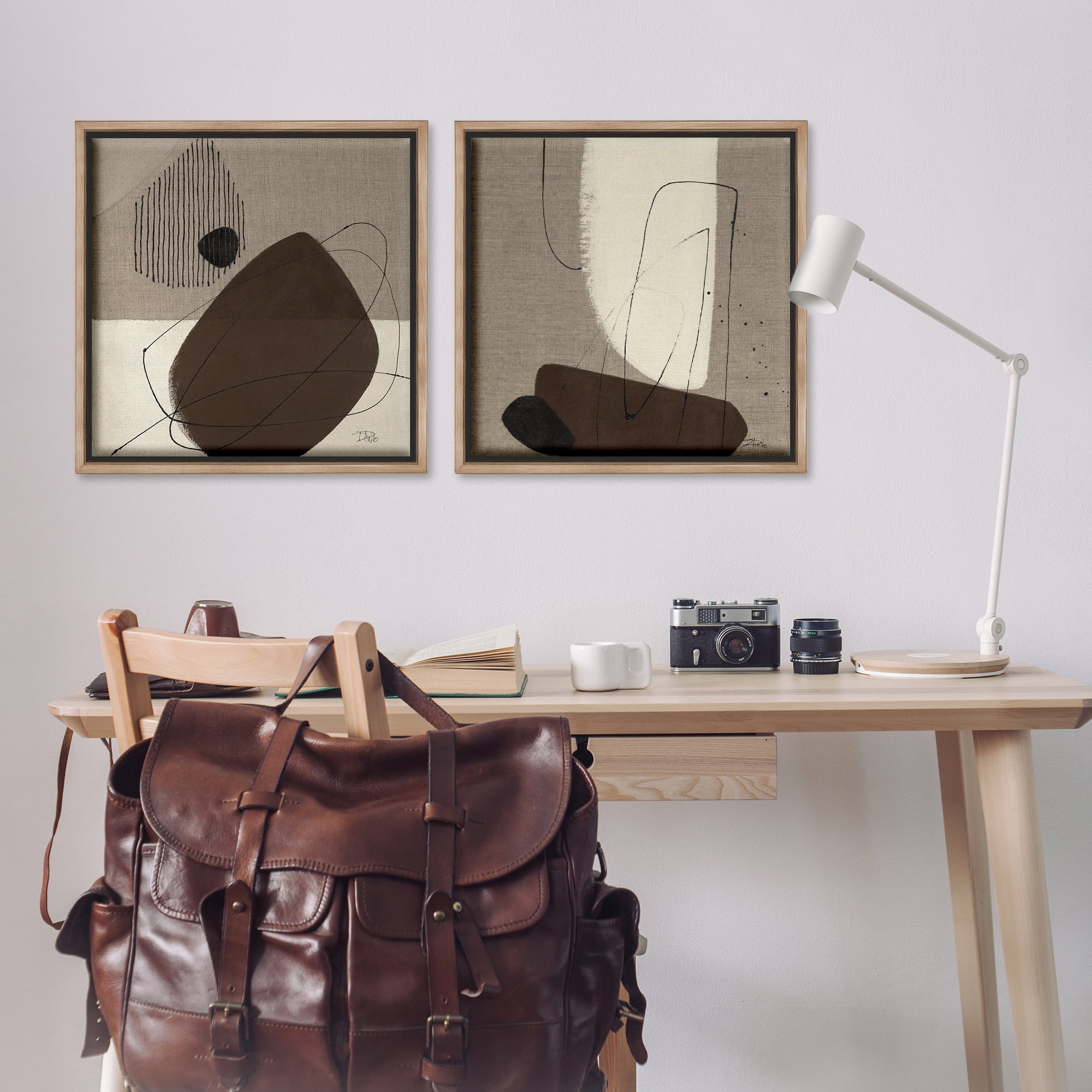 Stupell Industries Brown Hidden Lines Abstract Painting Brown Floater Framed Canvas Art Print Wall Art, 25 x 25, Set of 2