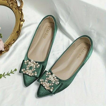 

NAYUKA Faux Pearl Decor Flat Shoes Elegant Point Toe Slip On Shoes Lightweight & Comfortable Shoes