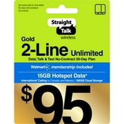 Straight Talk $95 Gold 2-Line Unlimited 30-Day Prepaid Plan, 15GB Hotspot Data, 100GB Cloud Storage & Int'l Calling e-PIN Top Up (Email Delivery)