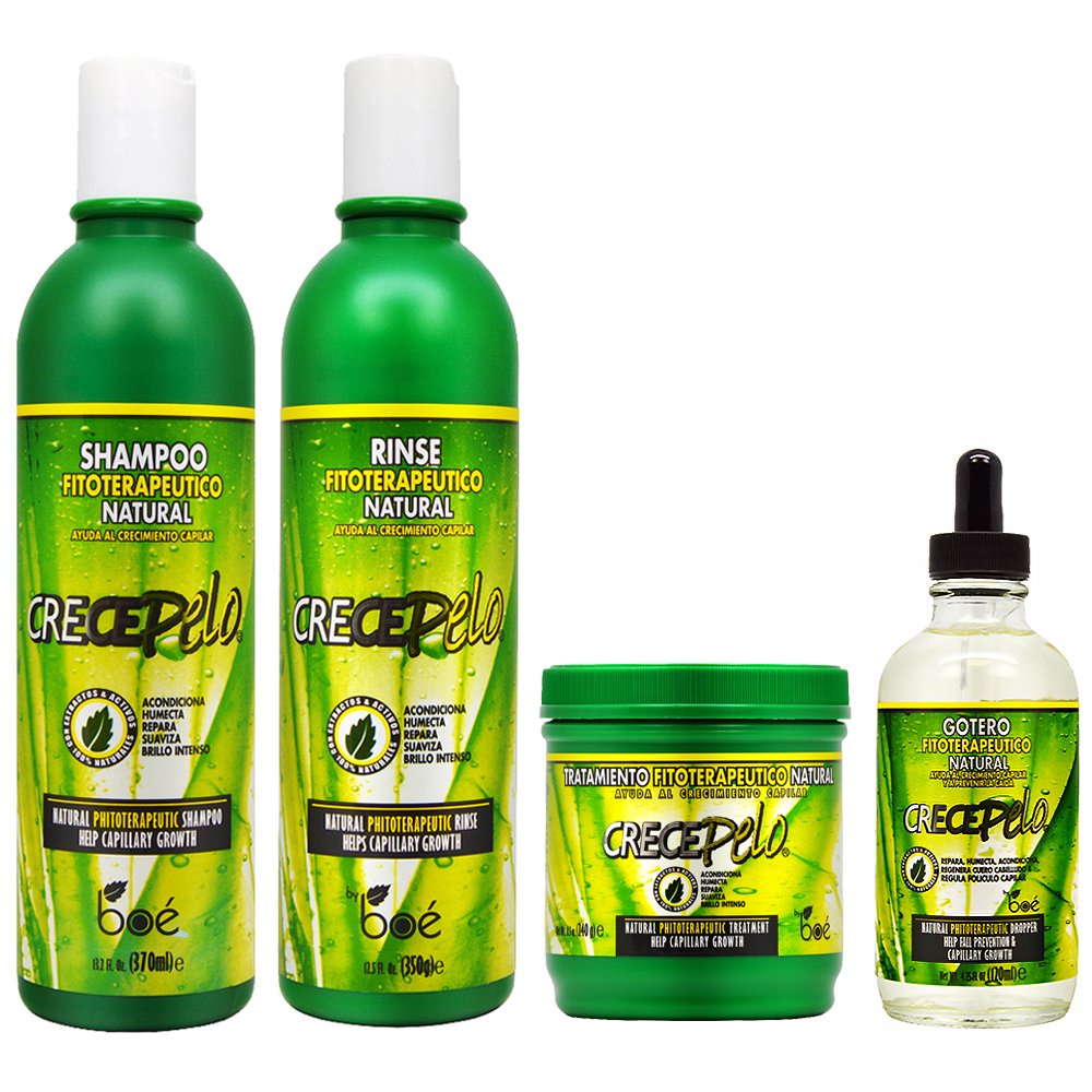 BOE Crece Pelo Shampoo + Rinse 12.5oz + Treatment 8oz + Gotero Drop