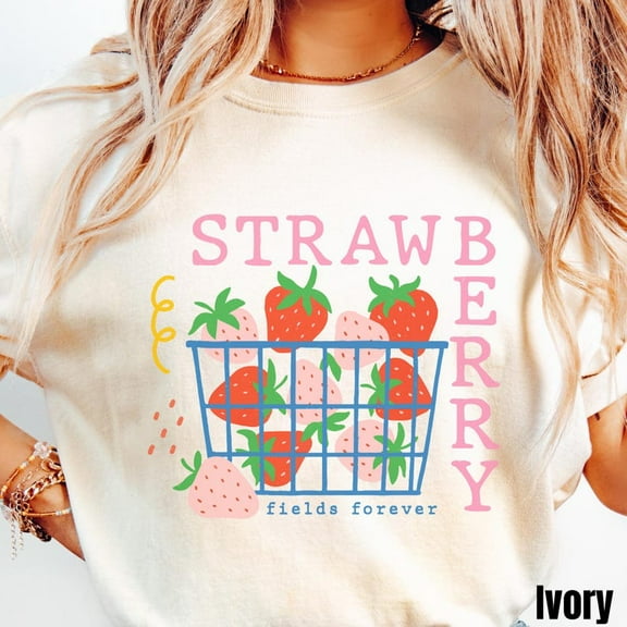 Retro Strawberry Shirt, Boho Strawberries Shirt, Pastel Summer Fruit Shirt, Farmers Market Shirt, Cute Cottagecore Gift TH220559