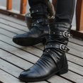 thumbnail image 5 of Botas de invierno a media pantorrilla con punta estrecha para hombre, botas Chelsea con correa y hebilla, botas de cuero para motocicleta, zapato de invierno para hombre de caña alta, 5 of 5