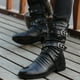 thumbnail image 5 of Botas de invierno a media pantorrilla con punta estrecha para hombre, botas Chelsea con correa y hebilla, botas de cuero para motocicleta, zapato de invierno para hombre de caña alta, 5 of 5