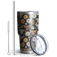 thumbnail image 2 of 30oz Black Highland Cow Flower Pattern Tumblers Stainless Steel Tumbler with Lid and Straw,Vacuum Insulated Double Wall Travel Tumbler Cups Mug with Cleaning Brush for Coffee,Tea, 2 of 7